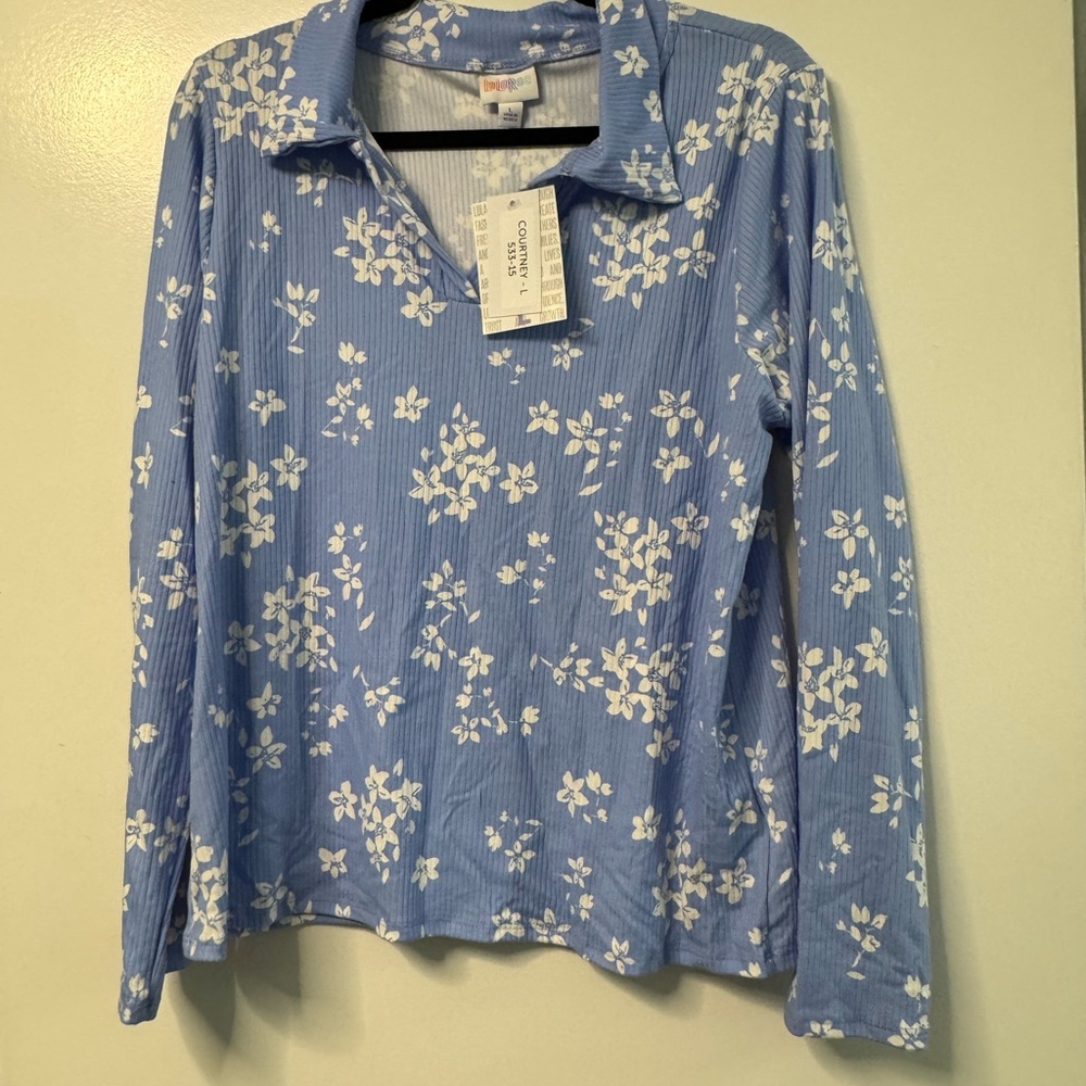 Lularoe Courtney Blue Floral Long Sleeve Top